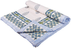 Double Bed- Comforter/Quilt - Blue and Green Leaf- 90"*108''