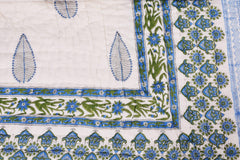 Double Bed- Comforter/Quilt - Blue and Green Leaf- 90"*108''