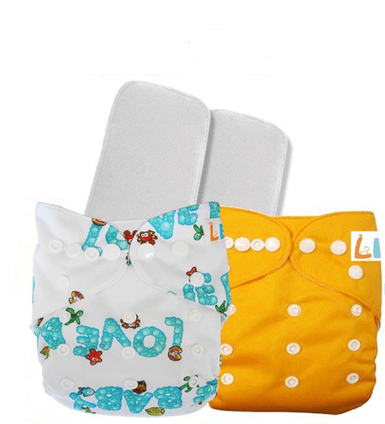 Baby Reusable Cotton Pocket Diapers- Pack of 3 and 3 Inserts - Size Adjustable -0-24 Months