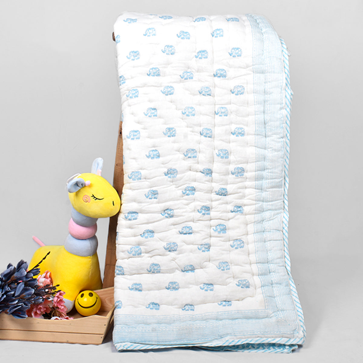 Baby Quilt - Elephant Print- Blue- 0-5 Years - 100*150* 5 Cms