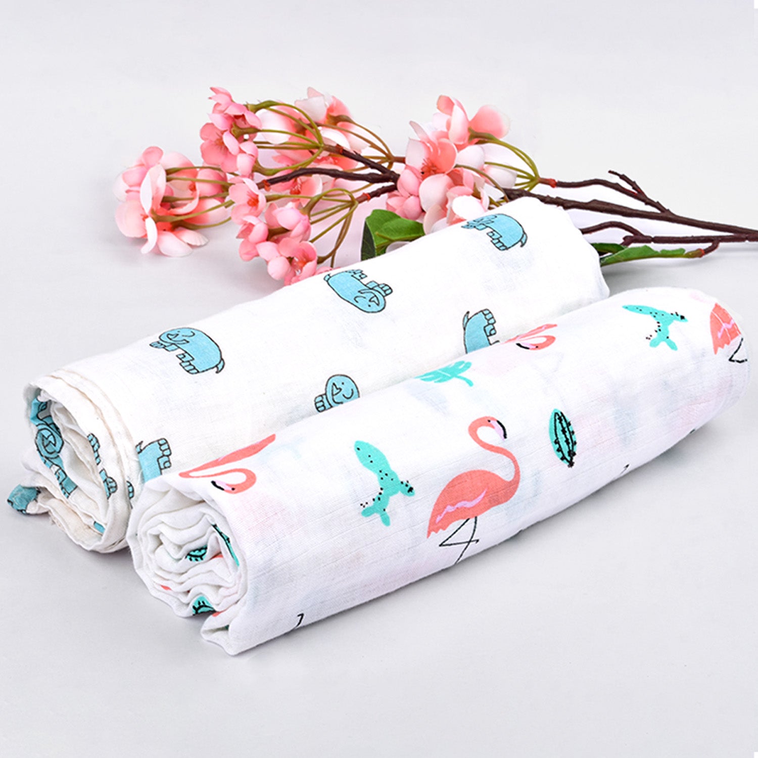 Baby Muslin Cloth Swaddle - 0-12 Months,  Pack of 3 (Cute Elephant, Flamingo and Giraffe)ZBH