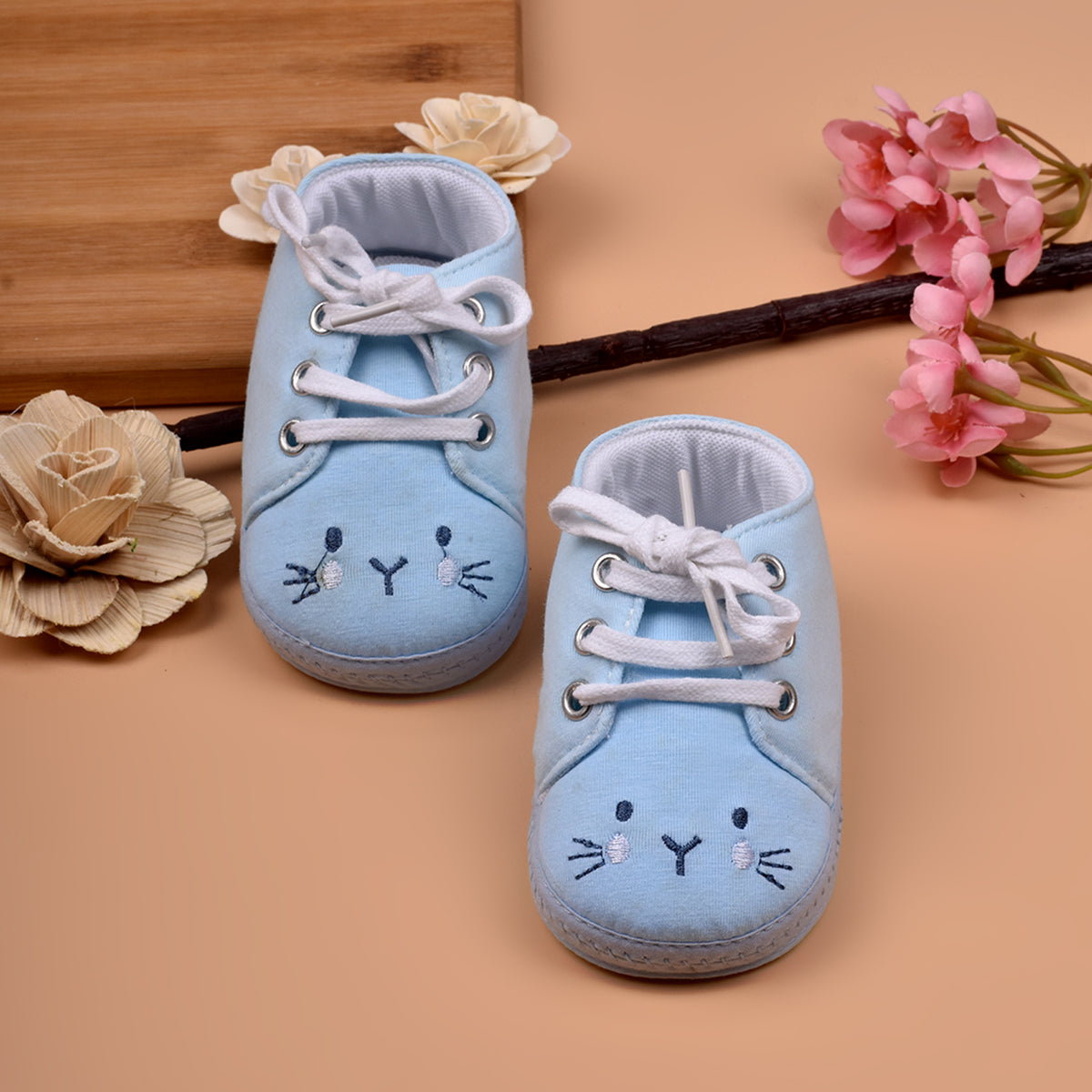 Moms Home Unisex New Born Baby Comfortable & Colourful Shoes - Blue Cat