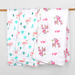 Baby Muslin Swaddle - 100x100 cm- Pack of 2- FLEMINGO & PINK GIRAFF