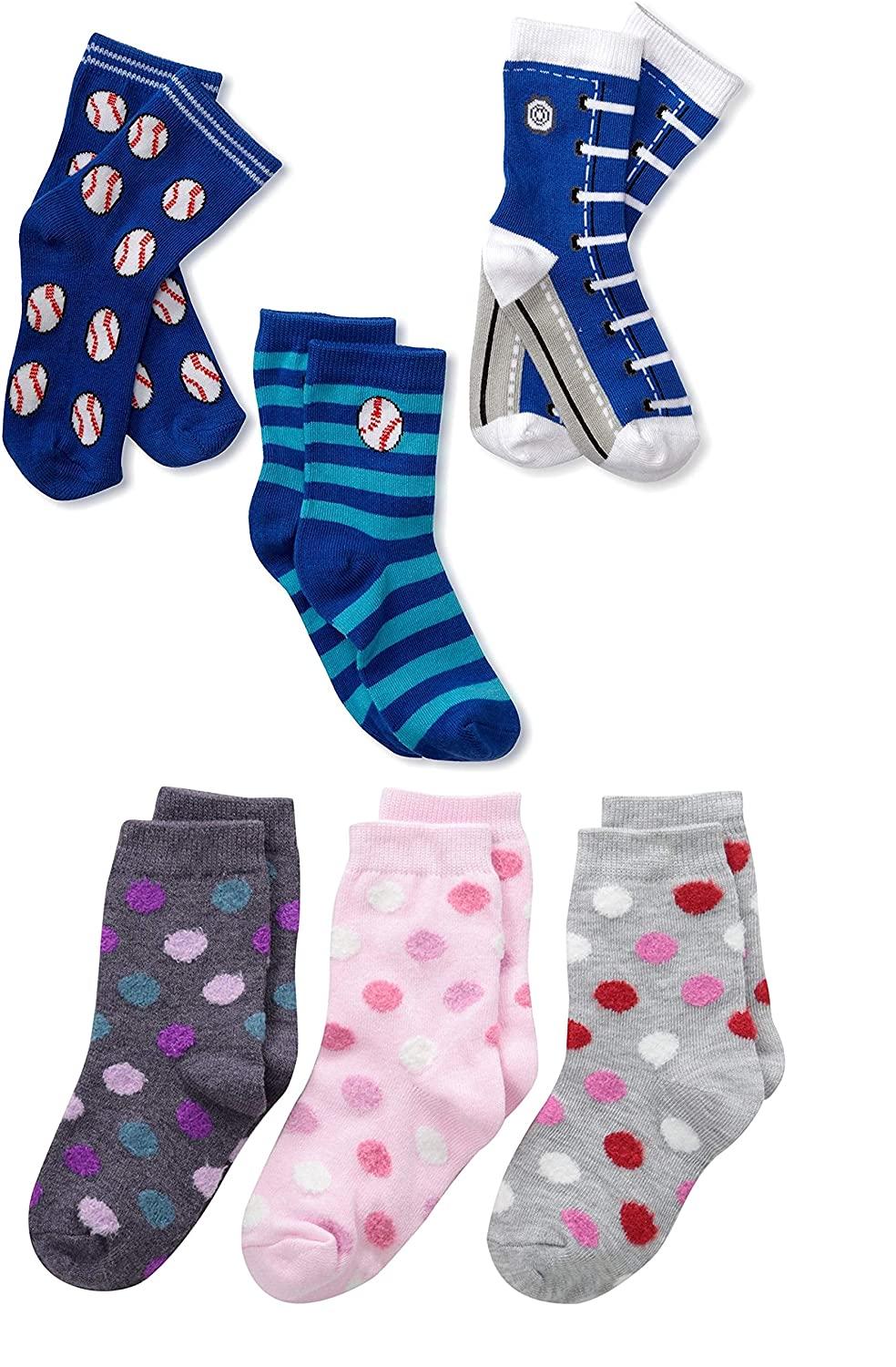 FOOTPRINTS Organic cotton Baby Socks-12-30 Months - Pack of 6 Pairs -BlueBaseball and Big dot