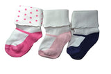 Footprints Super soft Organic cotton socks- Pack of 3 - Girls Folded - Pink, Baby Pink, Black