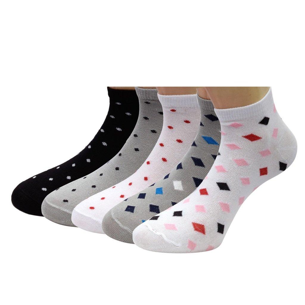 Footprints Organic Cotton Women Low cut Socks- Pack of 5 Pairs -2 Grey,2 White,1Black - Freesize