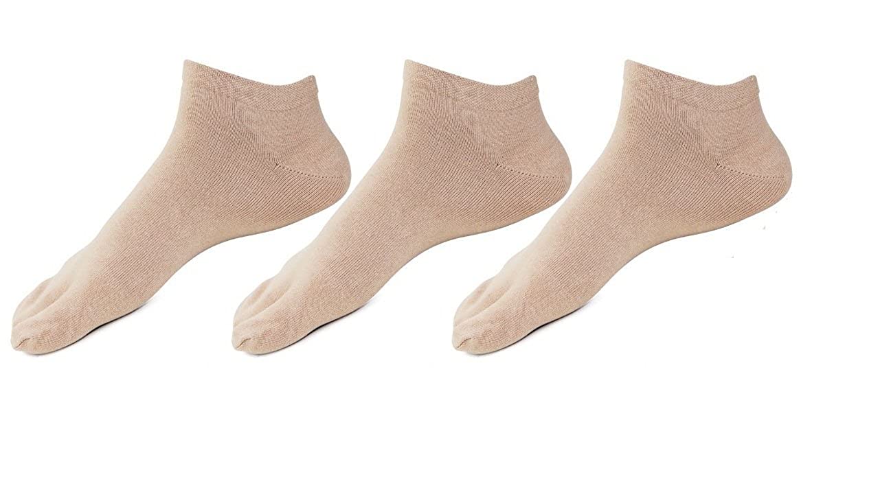 Footprints Organic Cotton Women Thumb Socks- Pack of 3 Pairs- Beige skin colour