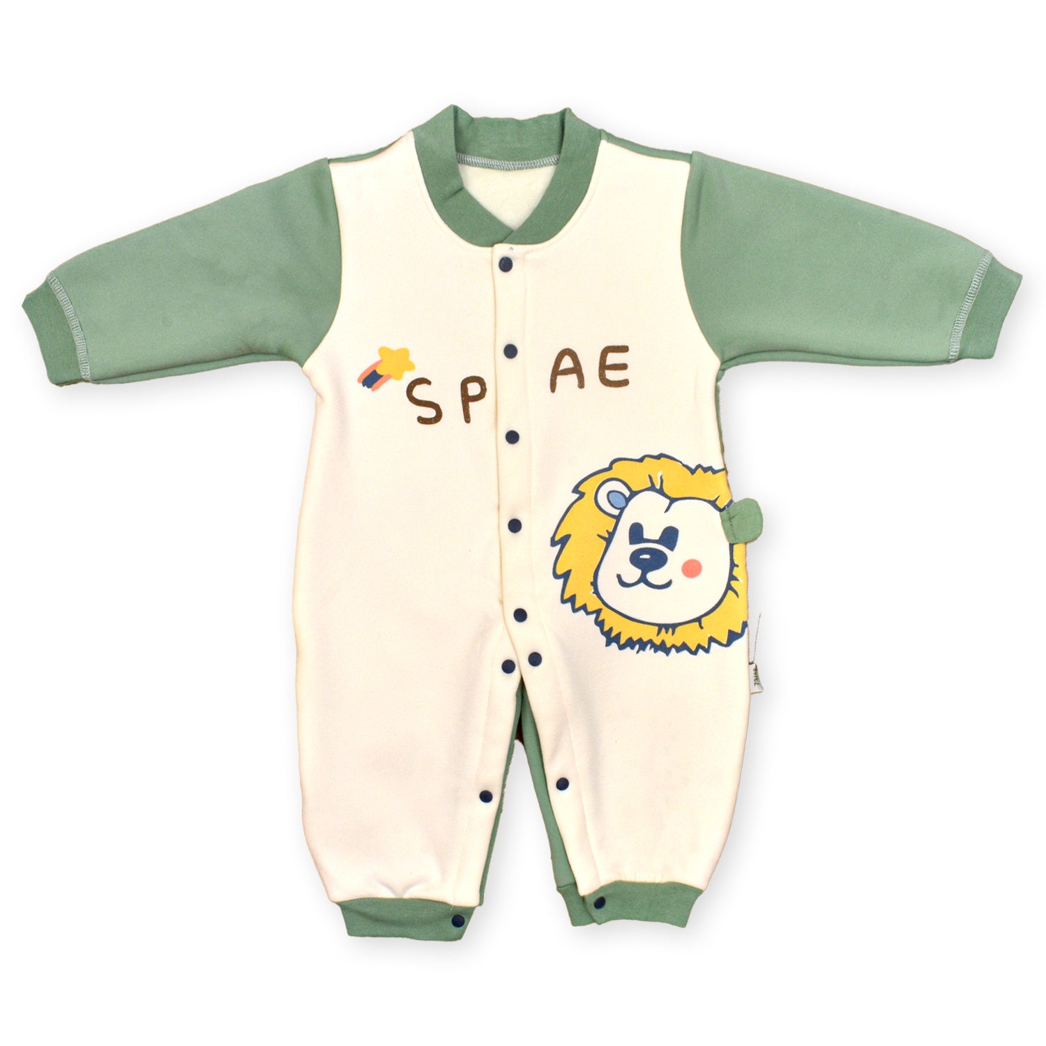 Moms Home Organic Cotton Baby Full Length Winter Romper, Space Lion Green - 6-12 Months