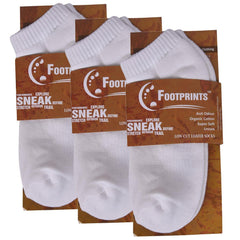 FootPrints Organic Cotton Bamboo Cushion Low cut Terry Sports Socks - Unisex- Pack of 3 Pairs - White