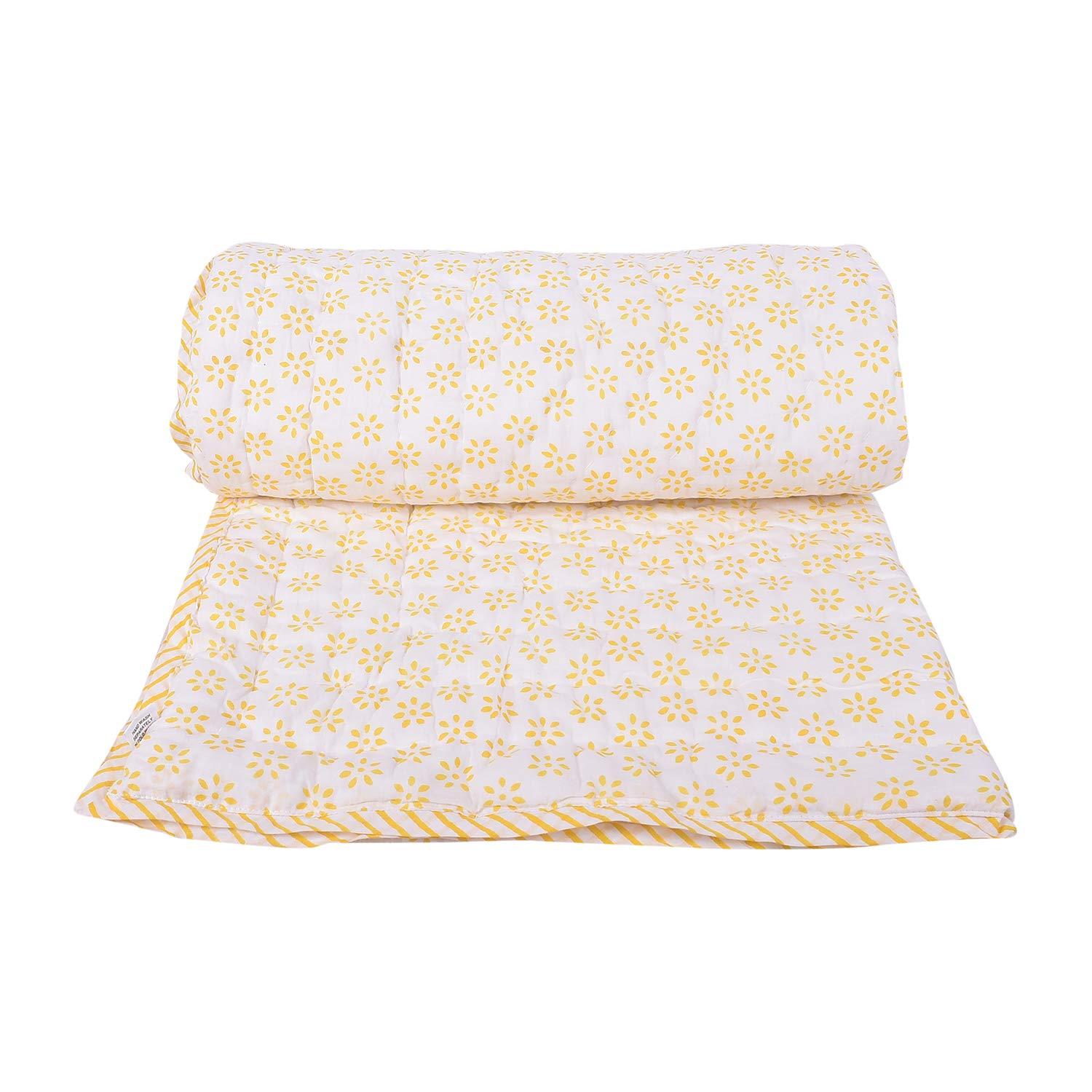 Organic Cotton Kids Quilt - Yellow Squirrel Print- 5-9 Years - 145X200cm