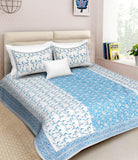 Double Bedsheet with 2 Pillow Covers - Blue Leaf