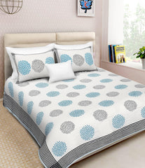 Double Bedsheet with 2 Pillow Covers - Sunflower Blue