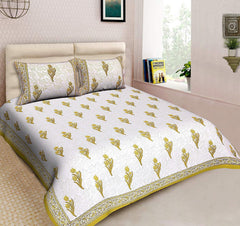 Mom's Home Super Soft Organic 300 TC Cotton Double Bedsheet with 2 Pillow Covers - Tulip Bunch