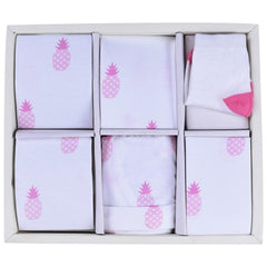 New Born Baby Unisex Organic cotton 6 Piece Gift Set -Pink Pineapple 3-6 Months