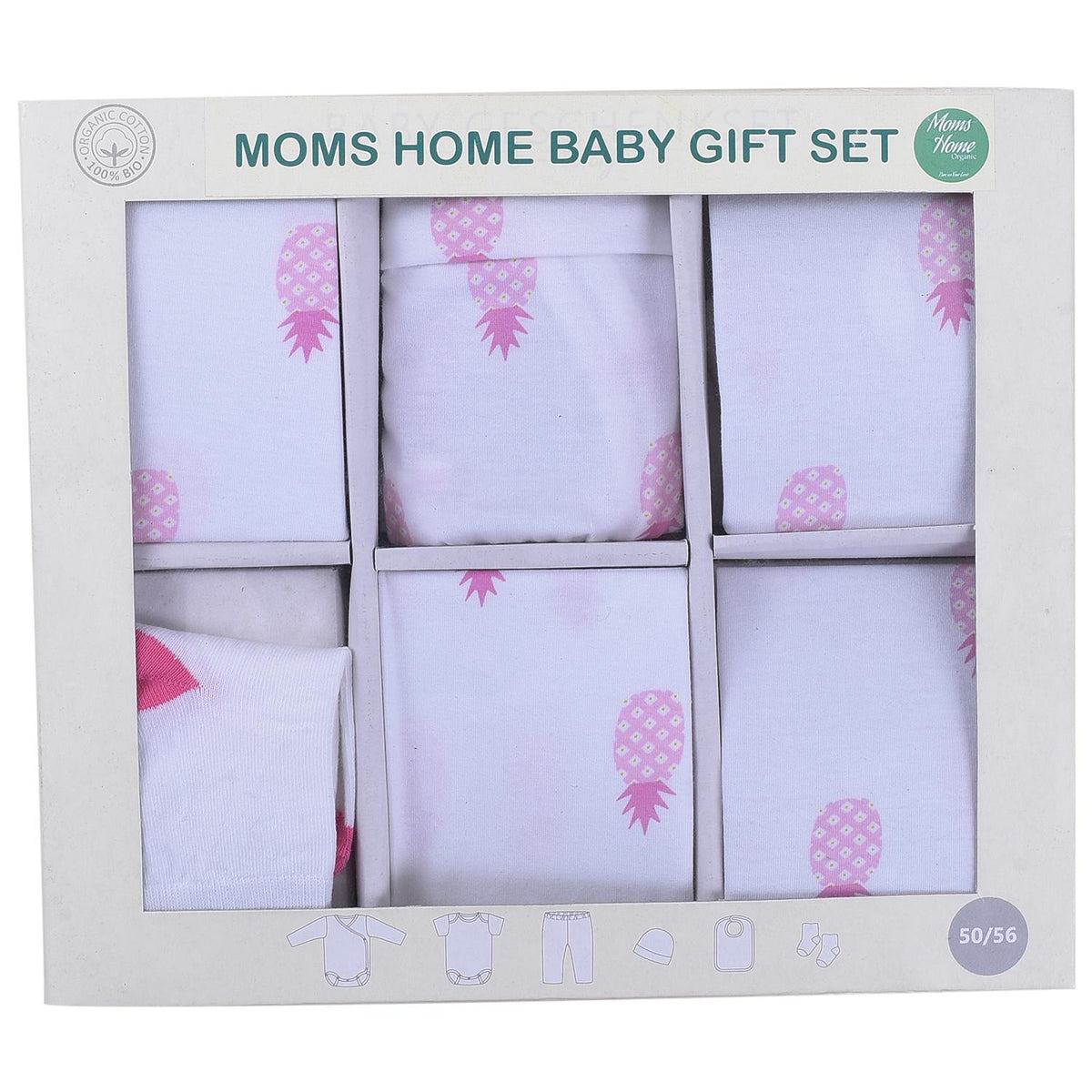New Born Baby Unisex Organic cotton 6 Piece Gift Set -Pink Pineapple 3-6 Months