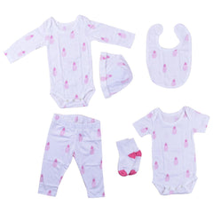 New Born Baby Unisex Organic cotton 6 Piece Gift Set -Pink Pineapple 3-6 Months