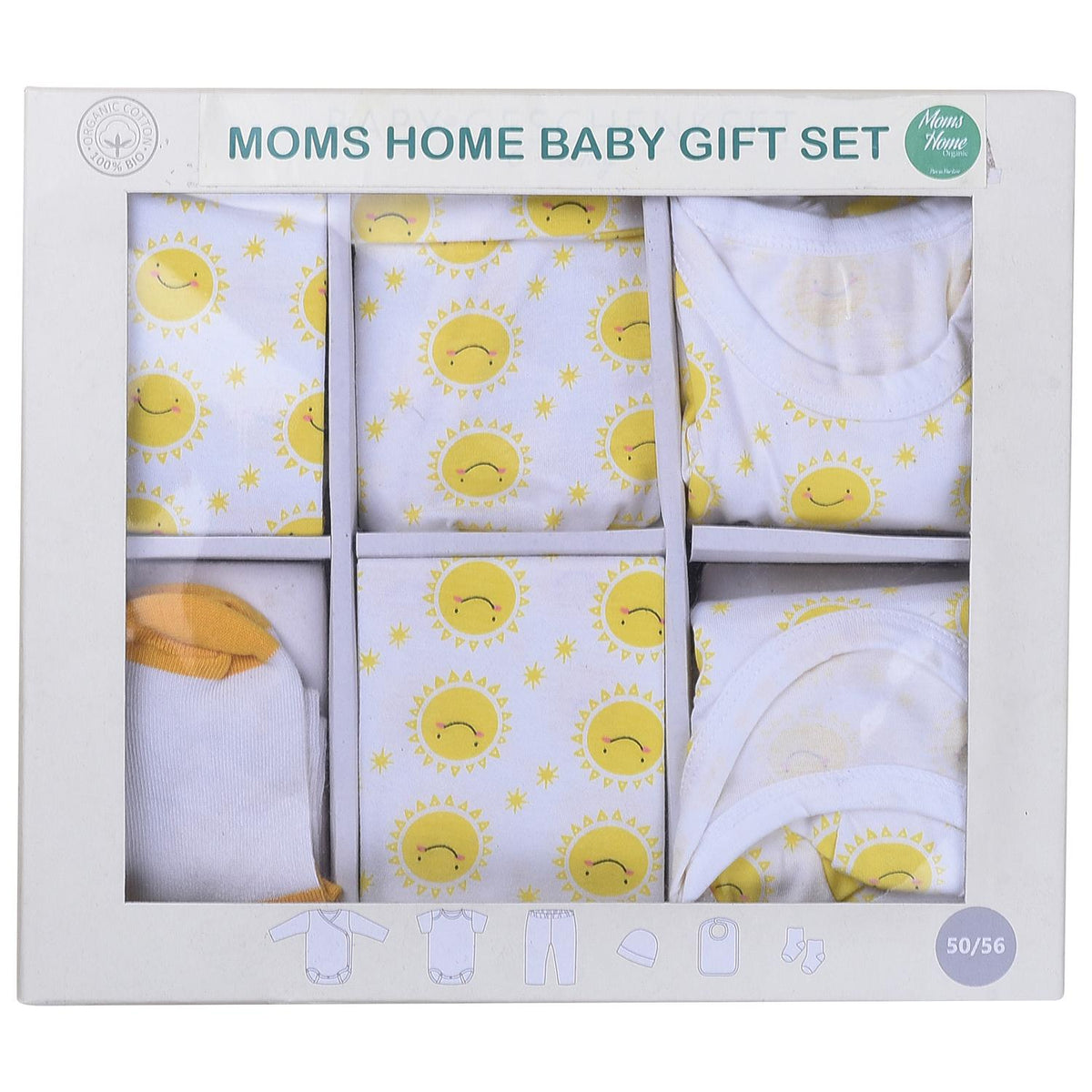 New Born Baby Unisex Organic cotton 6 Piece Gift Set -Yellow Sunshine 6-12 Months