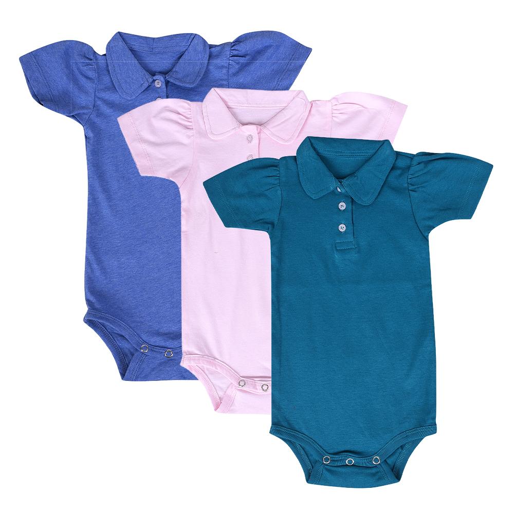 Baby Girls Organic Cotton Tshirt Bodysuit - Pack of 3- Pink Blue Green