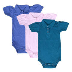 Baby Girls Organic Cotton Tshirt Bodysuit - Pack of 3- Pink Blue Green