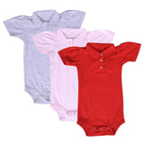 Baby Girls Organic Cotton Tshirt Bodysuit - Pack of 3- Red Pink Grey