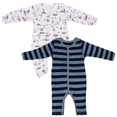 Baby Unisex Sleeping Suit – Grey Strip and Monument Print Pack of 2