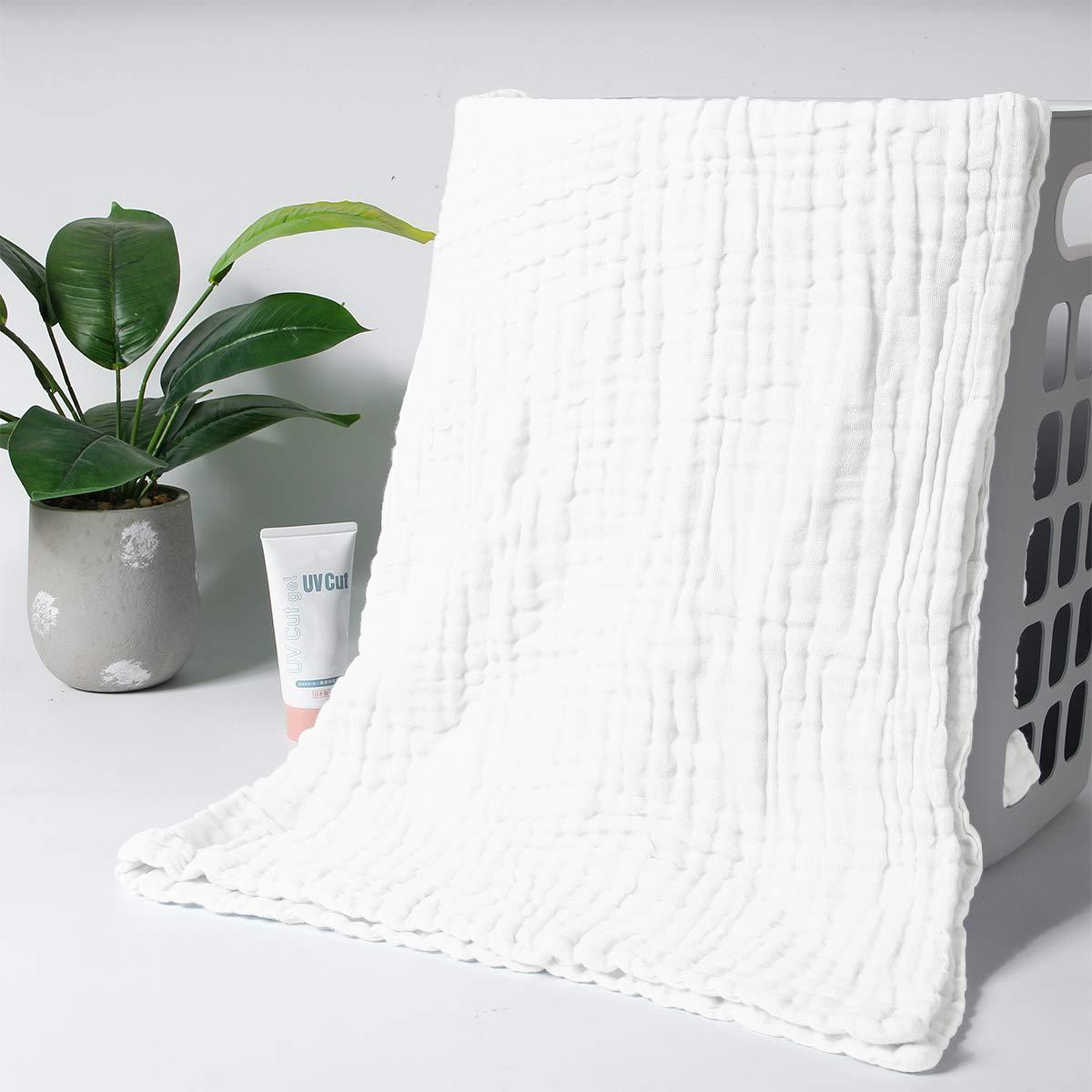 Baby Super Soft Absorbent Muslin 6 Layer wash Towel-100X100 CM-(0-3 Years)-White