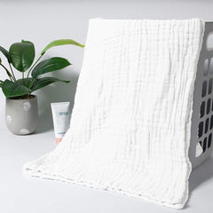 Baby Super Soft Absorbent Muslin 6 Layer wash Towel-100X100 CM-(0-3 Years)-White