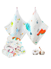 Baby Muslin 6 Layer Wash Towel- 100X100 CM - (0-3 Years) and Pack of 5 Napkins -Mix Designs