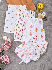 Baby Unisex Organic Cotton Muslin Jhabla and Nappy Set-Pack of 3