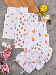 Baby Unisex Organic Cotton Muslin Jhabla and Nappy Set-Pack of 3