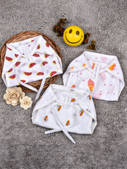 Baby Unisex Organic Cotton Muslin Jhabla and Nappy Set-Pack of 3