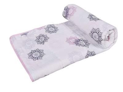 Baby Organic Cotton Muslin Quilt and Pack of 4 Muslin Swaddles Combo- 0-2 Years- 112*112 cms- Pink Flower Print