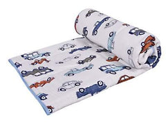 Baby Organic Cotton Muslin Quilt and Pack of 4 Muslin Swaddles Combo- 0-2 Years- 112*112 cms-Car Print