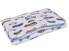 Baby Organic Cotton Muslin Quilt and Pack of 4 Muslin Swaddles Combo- 0-2 Years- 112*112 cms-Car Print