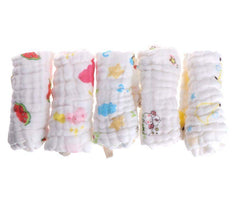 Baby Muslin 6 Layer Wash Towel- 100X100 CM - (0-3 Years) and Pack of 5 Napkins -Mix Designs