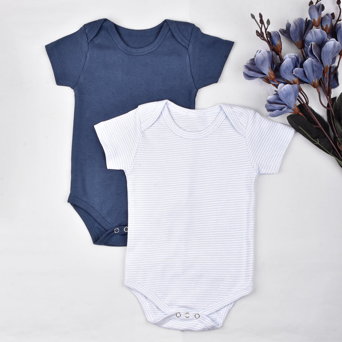 Baby Organic Cotton  Onesie Navy & Blue Striped -Pack of 2