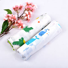 Baby Muslin Cloth Swaddle - 0-12 Months,  Pack of 2 (Dinosaur & Blue Whale)