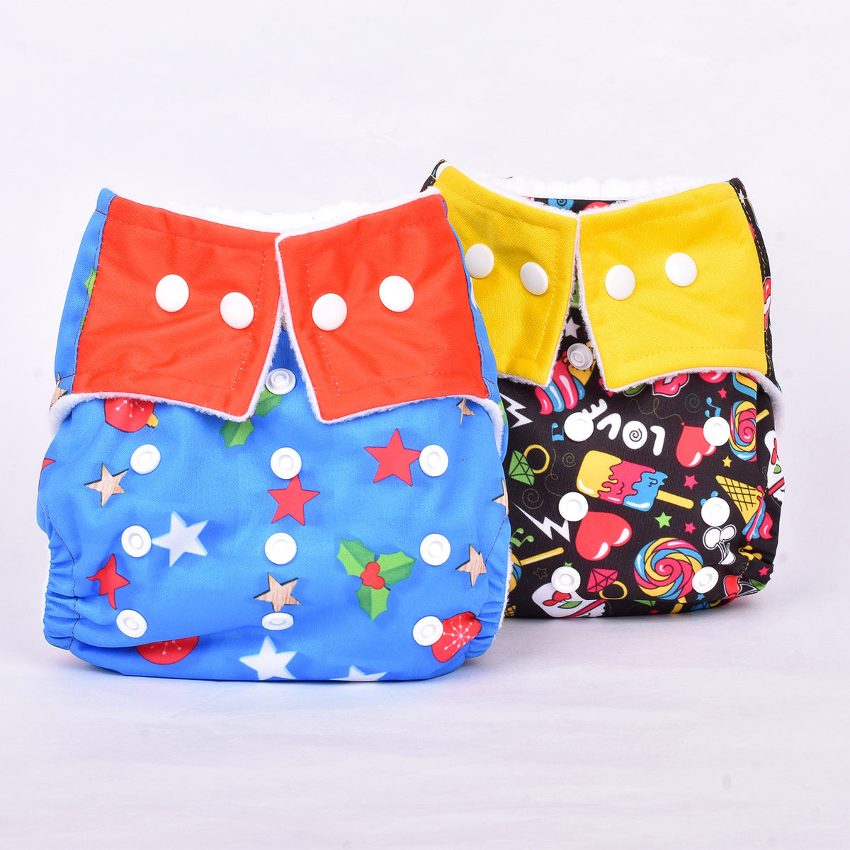 Baby Reusable Cotton Printed Pocket Diapers With 2 Inserts - Pack of 2 Star, Love