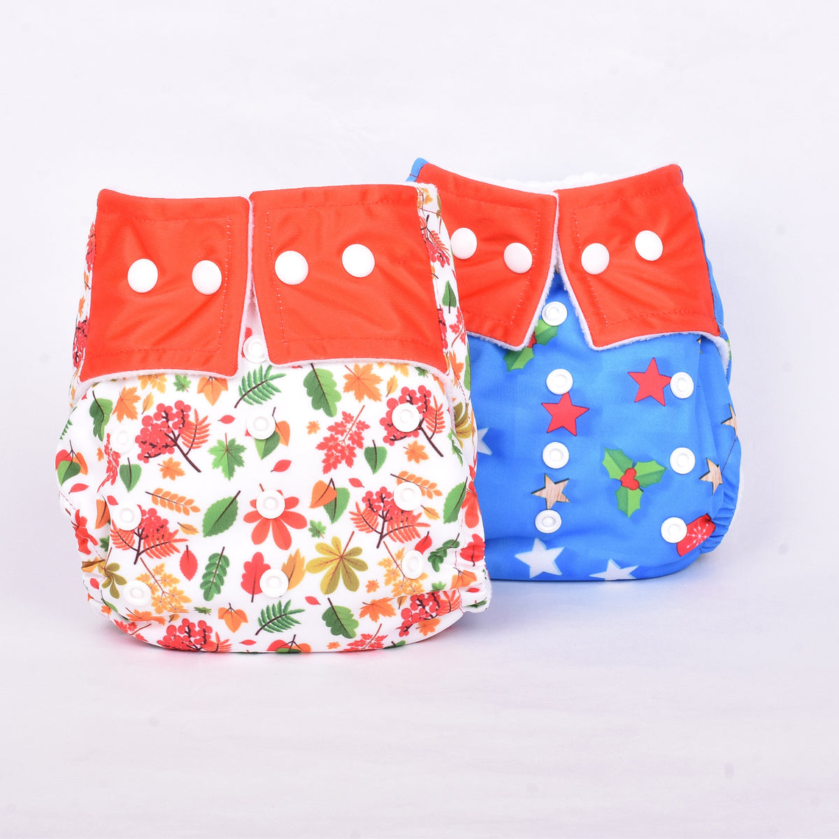 Baby Reusable Cotton Printed Pocket Diapers With 2 Inserts - Pack of 2 Flower, Star
