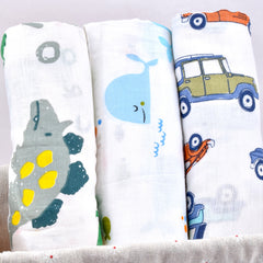 Baby Muslin Swaddle - 100x100 cm- Pack of 3- Diano, Whale, Car