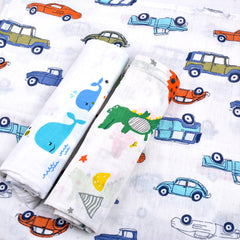 Baby Muslin Swaddle - 100x100 cm- Pack of 3- Diano, Whale, Car