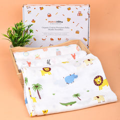 Baby Muslin Swaddle - 100x100 cm- Pack of 3-Rabbit, Pineapple and Jungle