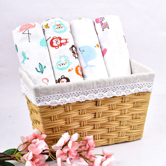 Baby Muslin Swaddle -100x100 cm - Pack of 4 - Animal