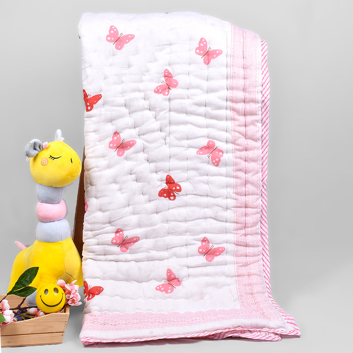 Baby Quilt - Pink Butterfly Print- 0-5 Years - 100*150* 2cms