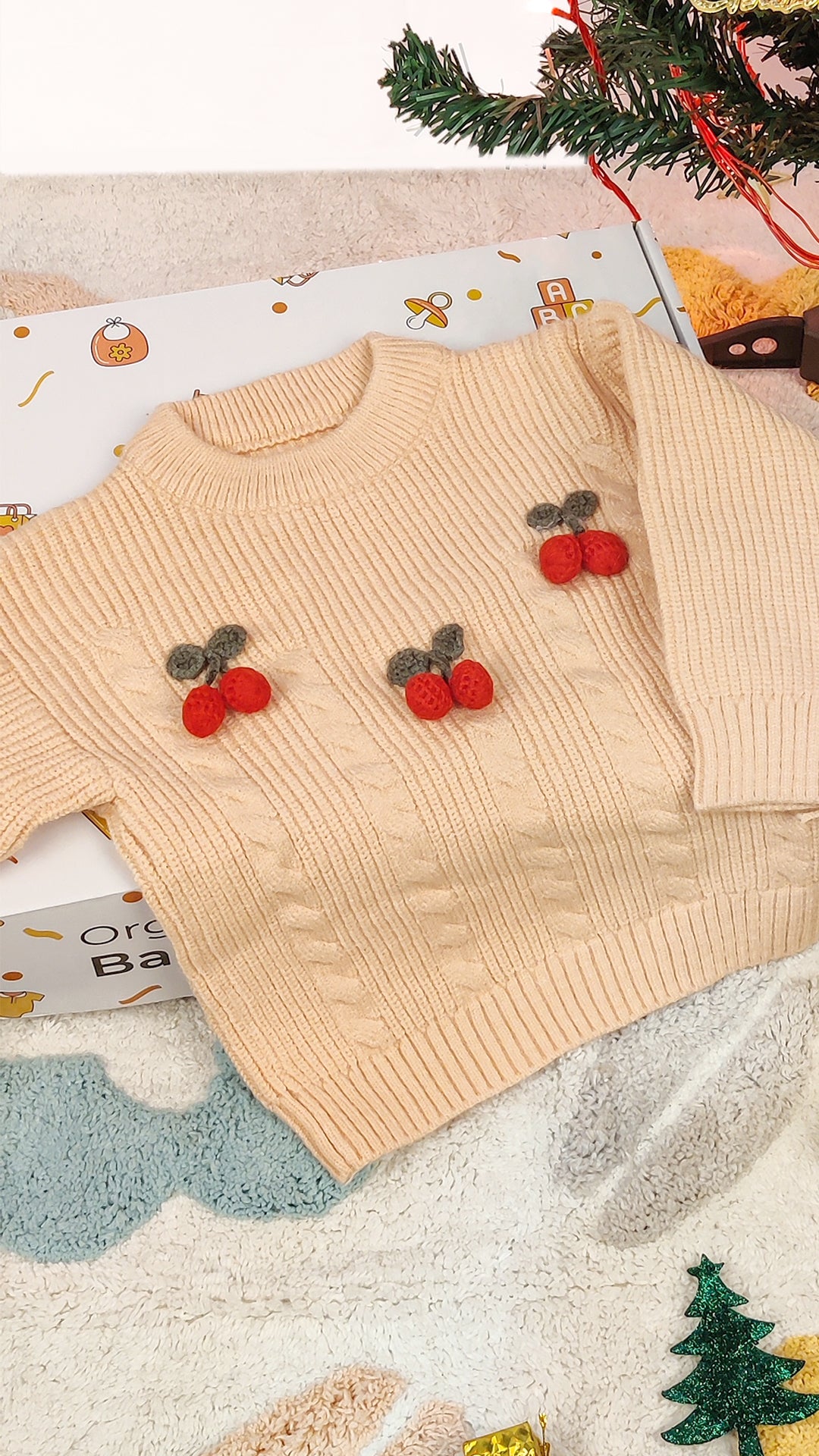 Organic Cotton Unisex Baby Winter Sweaters Strawberry Peach Pack of 1