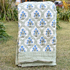 Mom's Home Organic Cotton Double Bed- Soft and Light Weight Comfortor/Quilt - 90"*108'' - Blue Tulip