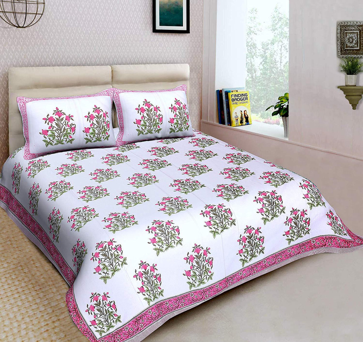 Double Bedsheet with 2 Pillow Covers - Tulip Pink