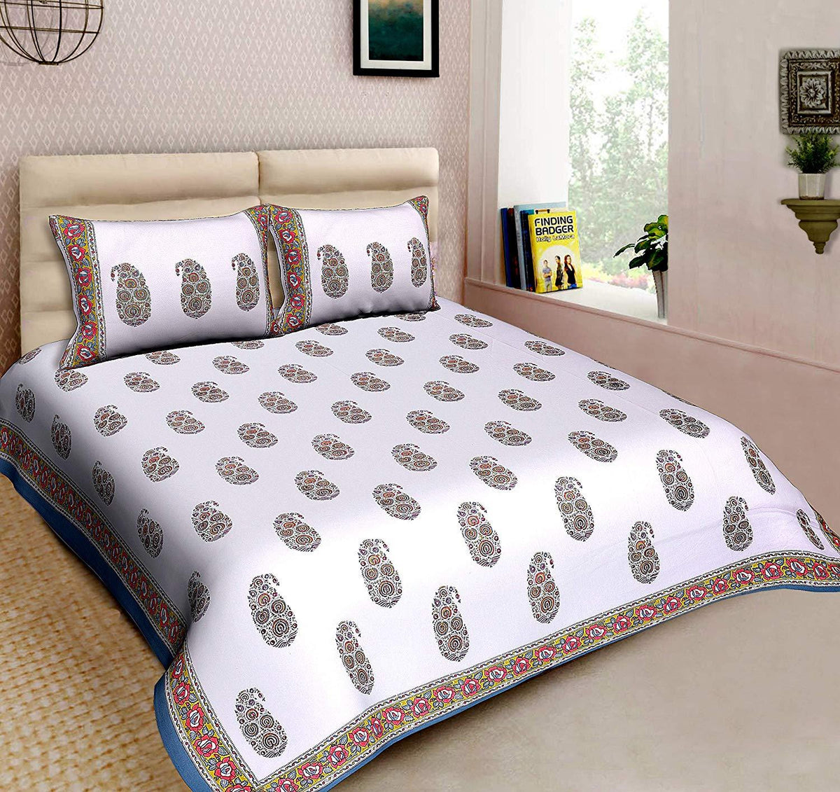Double Bedsheet with 2 Pillow Covers (Multicolored)