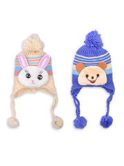 Baby Unisex Woolen Caps, Multicolored (Pack Of 2)