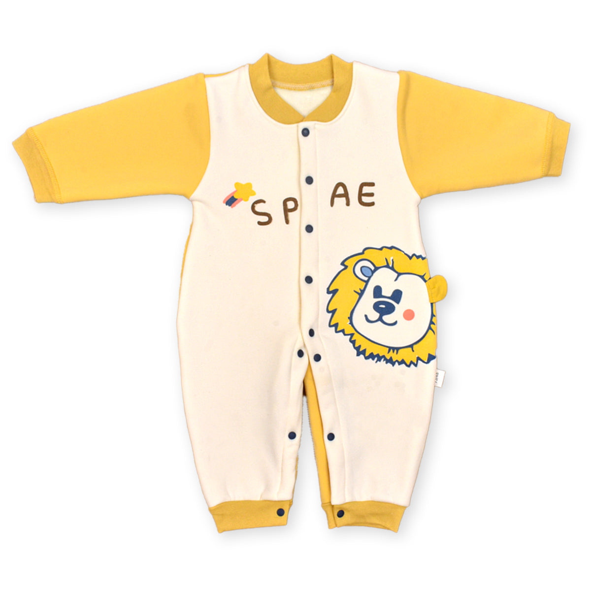 Moms Home Organic Cotton Baby Full Length Winter Romper, Spae Lion Yellow - 12-18 Months